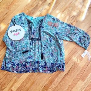 NWT boho floral tassel festival blouse